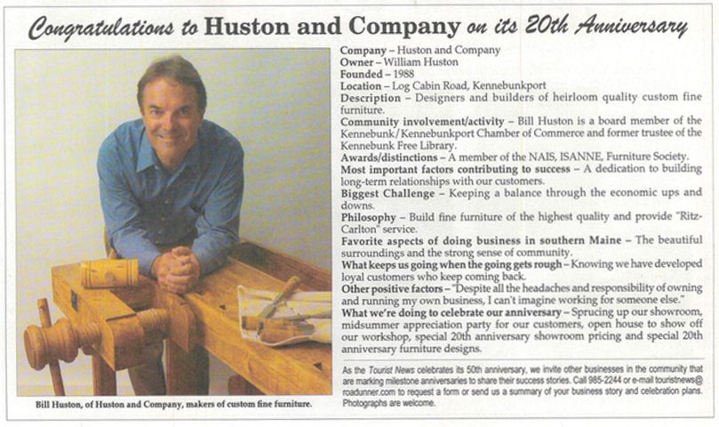 Congratulations article on Huston & Company 20th Anniversary